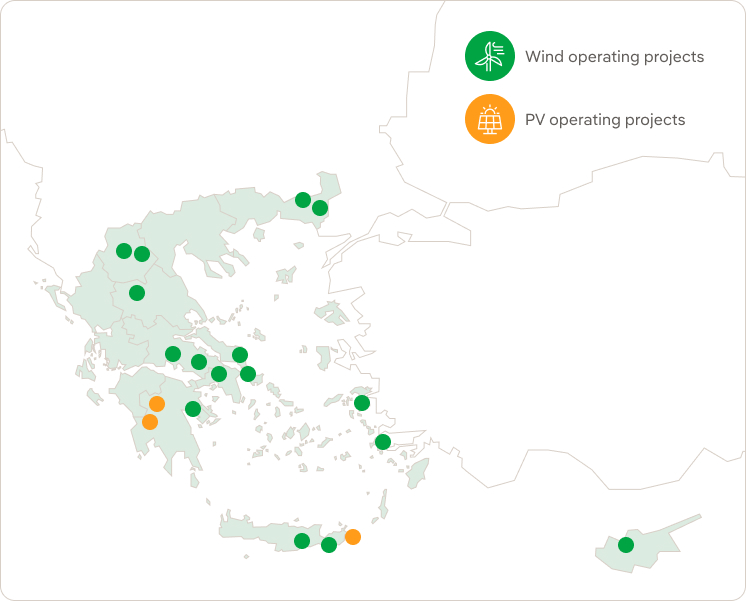 Map of under construction projects and operating installations in Greece